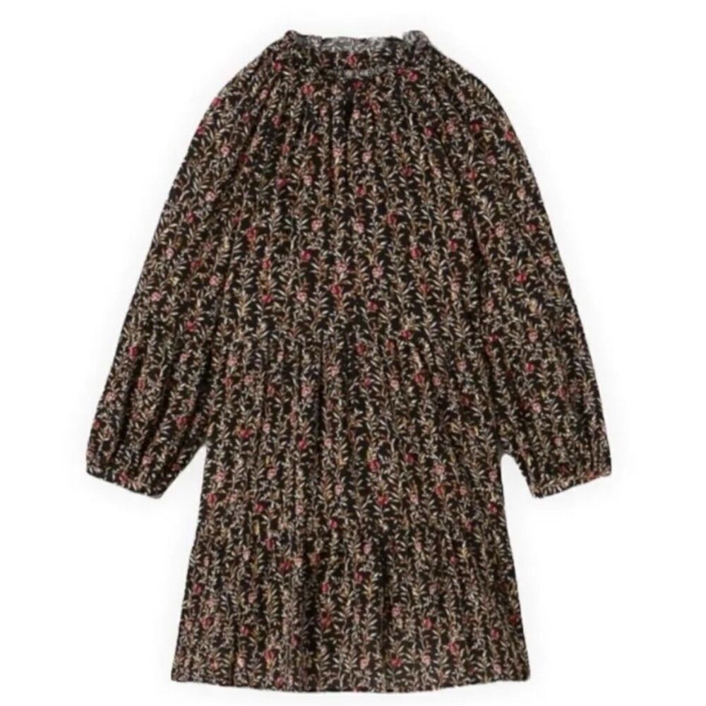 Zara Black Gold Red Floral Peasant Dress Girls 11-12